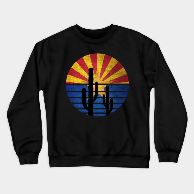 Retro cactus Arizona Flag Crewneck Sweatshirt by Geoji 